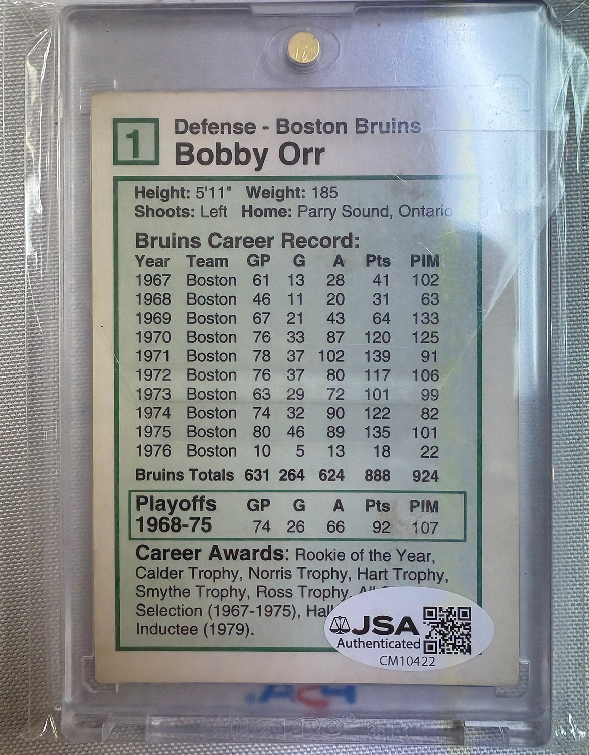 Bobby Orr BayBank PSA Back